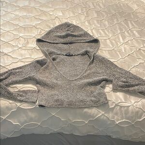 Fashion Nova Gray Hooded Cropped Turtleneck Sweater